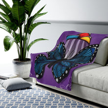 Load image into Gallery viewer, Hopi Rain Cloud/Butterfly Velveteen Plush Blanket
